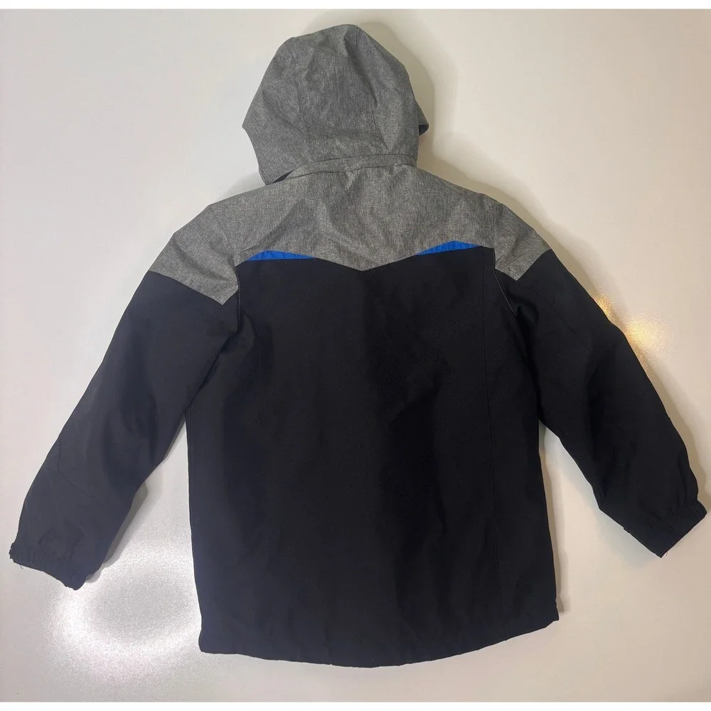 Gerry Boys Hooded Winter Ski Jacket Black Grey Full Zip Warm Coat Size M 10/12